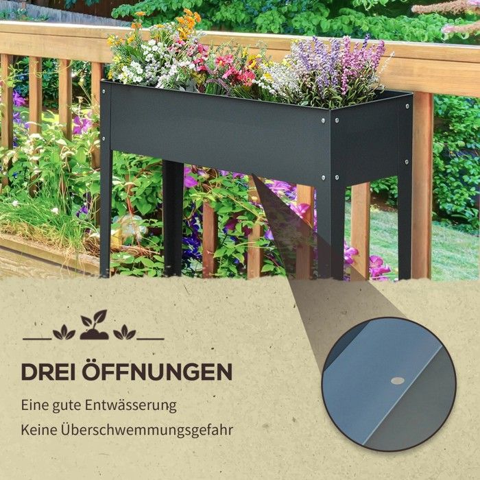 Jardinière Surélevée Métal 240x60x90 Cm - 1296 L - Plate-Bande Autoportante Pour Légumes Fleurs - Gris Noir