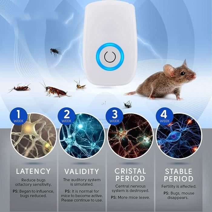 22-65 KHZ Répulsif Ultrason Anti Rongeur Insectes, 4 Pack Fréquence ...