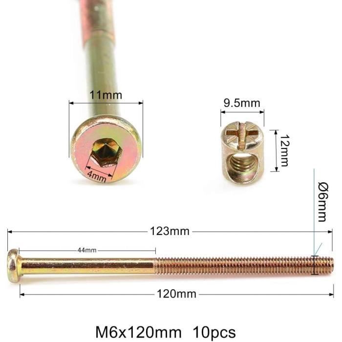 Unique Bargains Ensemble de Boulons et Écrous pour Meubles M6x80mm Vis 58mm Filetage Long avec Écrou à Barillet 8 Ensembles