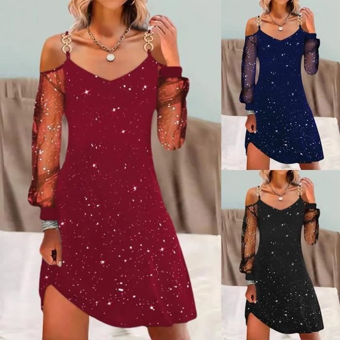 ROBE Femme Robe De No l Imprim Verre Vin Manche Longue Robe