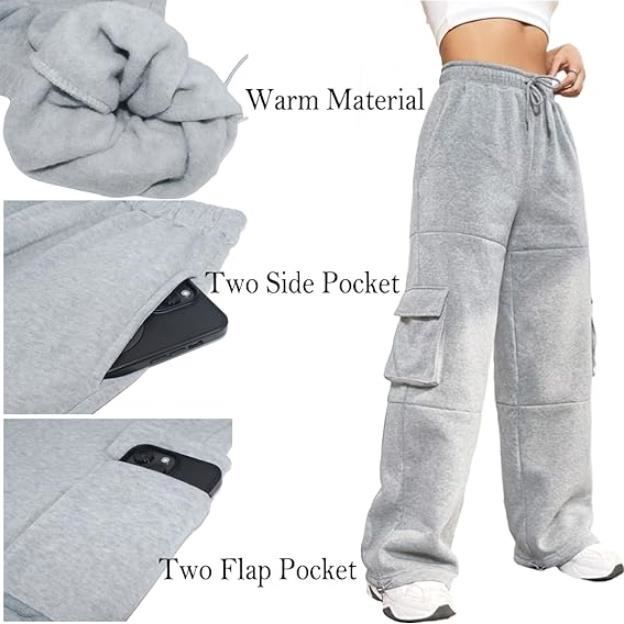 Chaud Fourre Pantalon Large Jogging Femme Cordon Taille Elastique Cargo Poches Hiver Ample Survetement Pantalons de Sport Gris Clair Gris Clair Cdiscount Pret a Porter