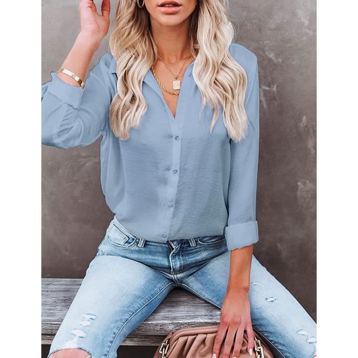 Chemisier Femme Chic et l gant Manches Longues Col en V Blouses