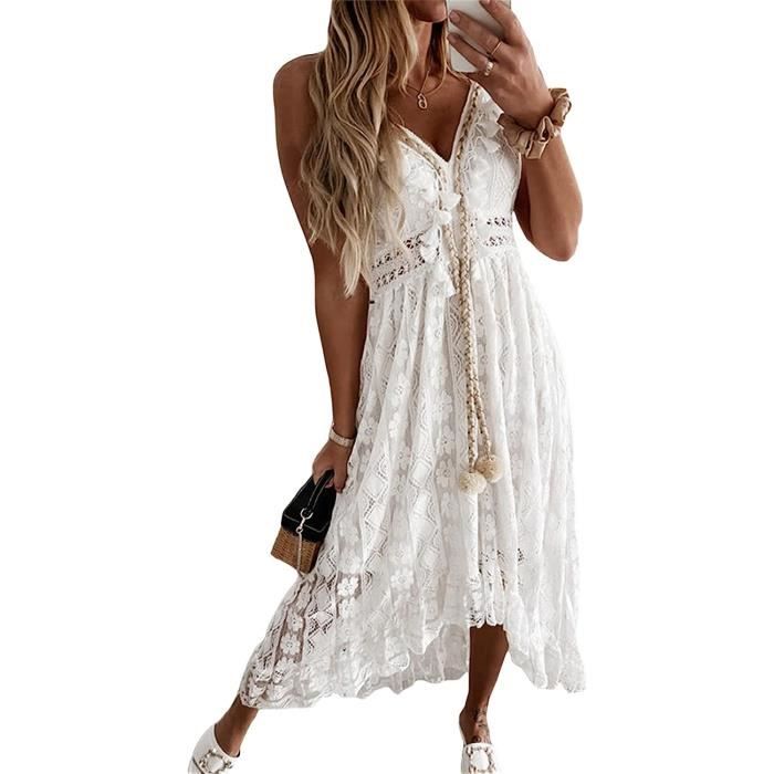 Robe Blanche Longue Dentelle Chic Robe Longue Femme l gant Robe
