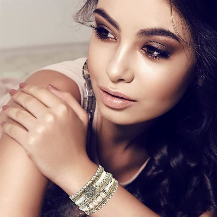Cupimatch Bracelet en Cuir Multicouche Manchette Arbre de Vie Style Bohemien avec Boucle Magnetique Bracelet Tresses pour Femmes630 Achat Vente bracelet gourmette Cupimatch Bracelet en Cuir Multicouch...
