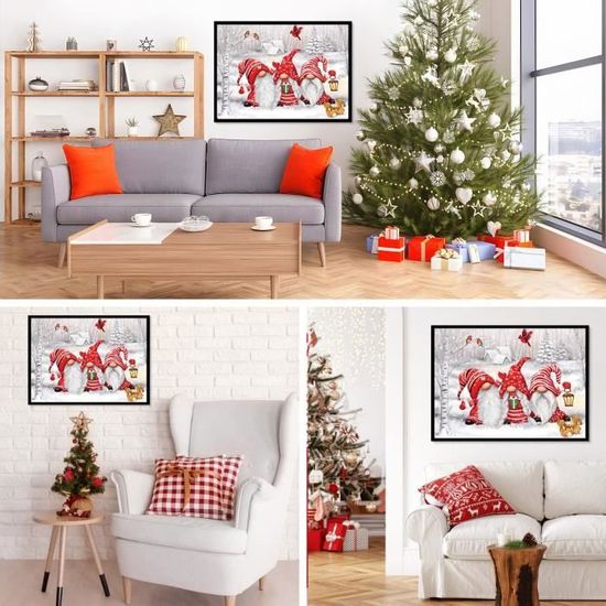 Kit Diamond Painting Noël 30x40cm - Peinture à Strass DIY, Décoration Murale Rouge Festive