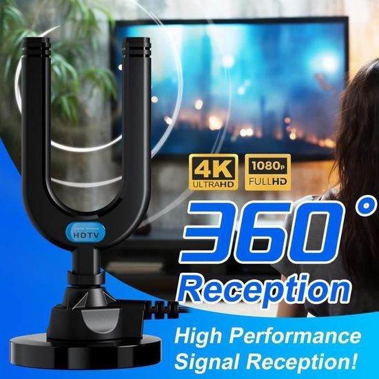 Antenne TV Intérieure 2025 - Portée 600 Km - Pour Chaînes Gratuites 1080P/4K - Câble 10 Mètres