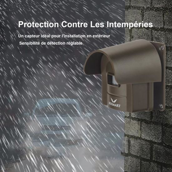 Hosmart Système d'alarme sans fil rechargeable pour allée et