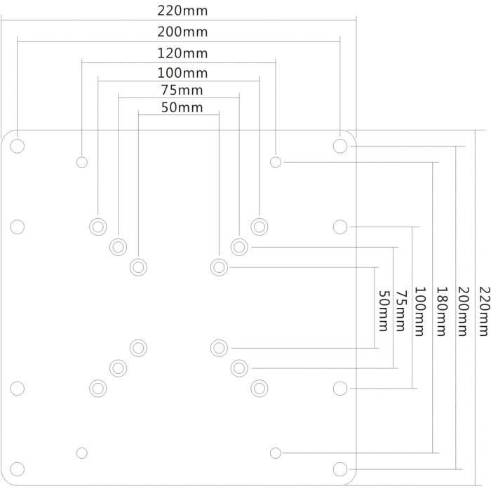 Adaptateur VESA 200x200 TOOQ - Pour écrans 23 à 42 Pouces, Charge Max 30 Kg - Noir, Compatible 50x50 à 200x200
