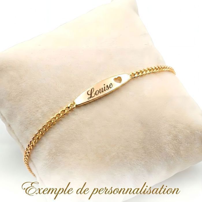 Gourmette Identité Enfant En Plaqué Or 18 Carats - Cœur - Bracelet Neuf Avec Boîte - Bijouterie Papillon Bleu