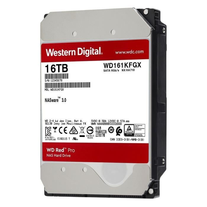 WD Red™ Pro - Disque dur Interne NAS - 16To - 7200 tr/min - 3.5  (WD161KFGX) - Cdiscount Informatique