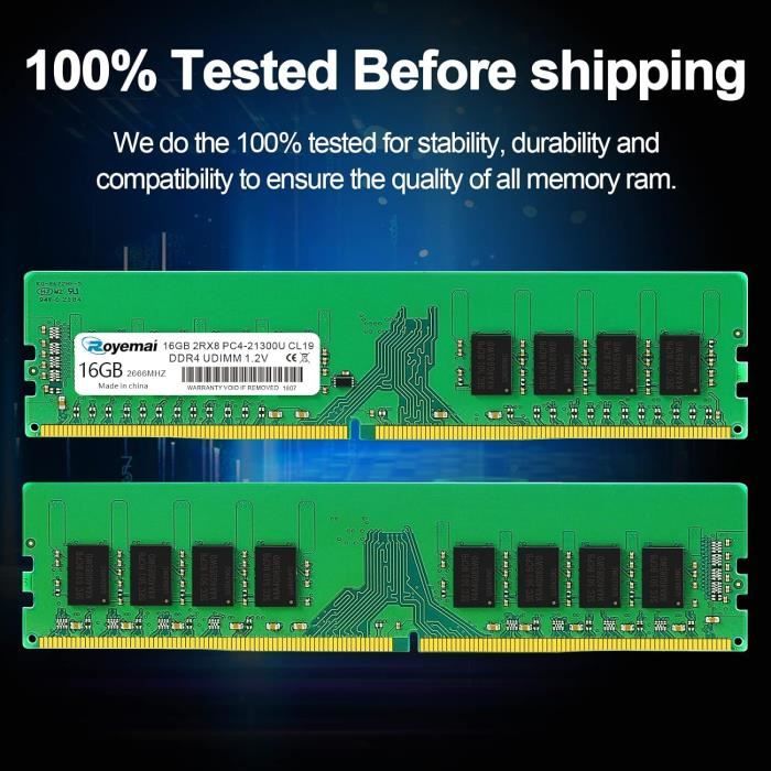 Mémoire Ram 16 Go Ddr4 Pc4-21300U 2666 Mhz 288 Pin Udimm 1,2 V Cl19 ...