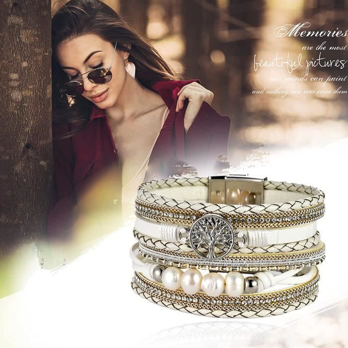 Cupimatch Bracelet en Cuir Multicouche Manchette Arbre de Vie Style Bohemien avec Boucle Magnetique Bracelet Tresses pour Femmes630 Achat Vente bracelet gourmette Cupimatch Bracelet en Cuir Multicouch...