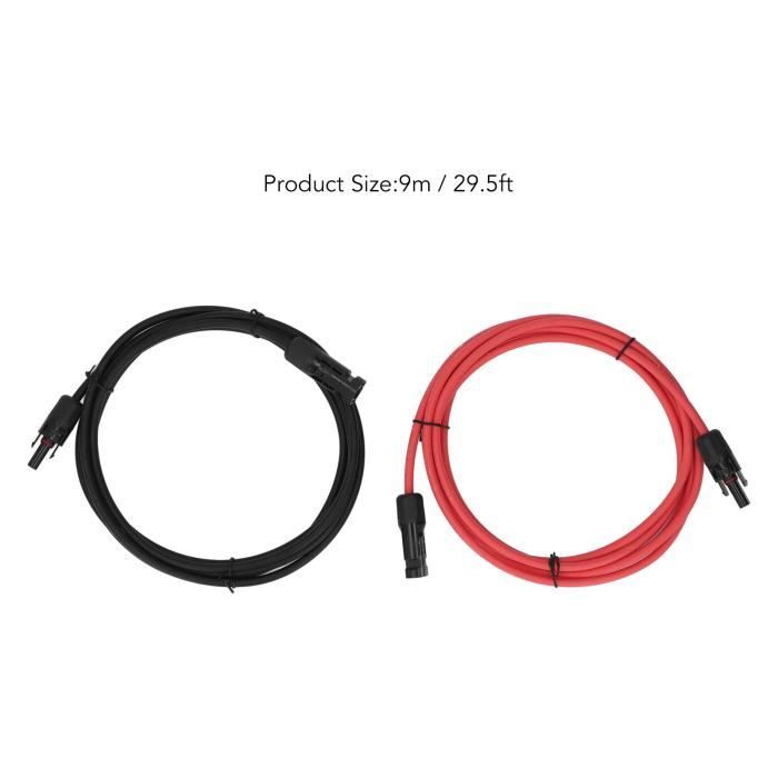 2 câbles d'extension pour panneaux solaires 10 AWG 6 mm², câble d'extension solaire avec connecteurs mâle et femelle, tension nominale 1000 V CC, courant nominal 30 A, étanchéité (5 mètres
