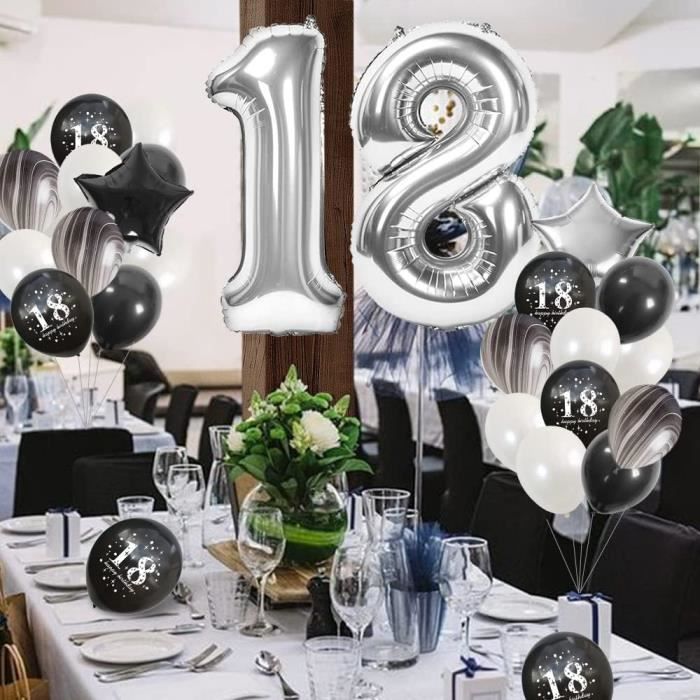 18 ans Decoration Anniversaire Fête en Noir Blanc, 18 Ballon Anniversaire  Garçon et Fille, Bannières de Anniversaire Joyeux du A155 - Cdiscount Maison