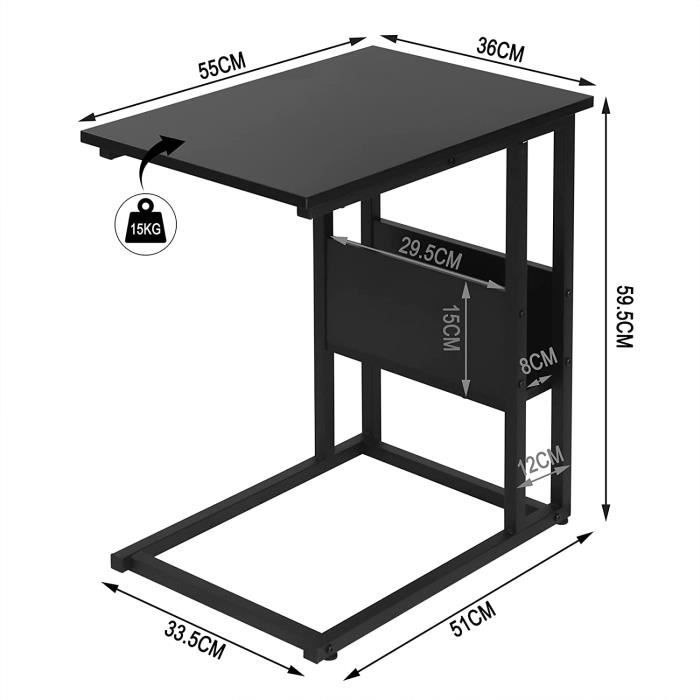 Table d'appoint à roulettes avec Plateau carré Aspect Bois en Acier