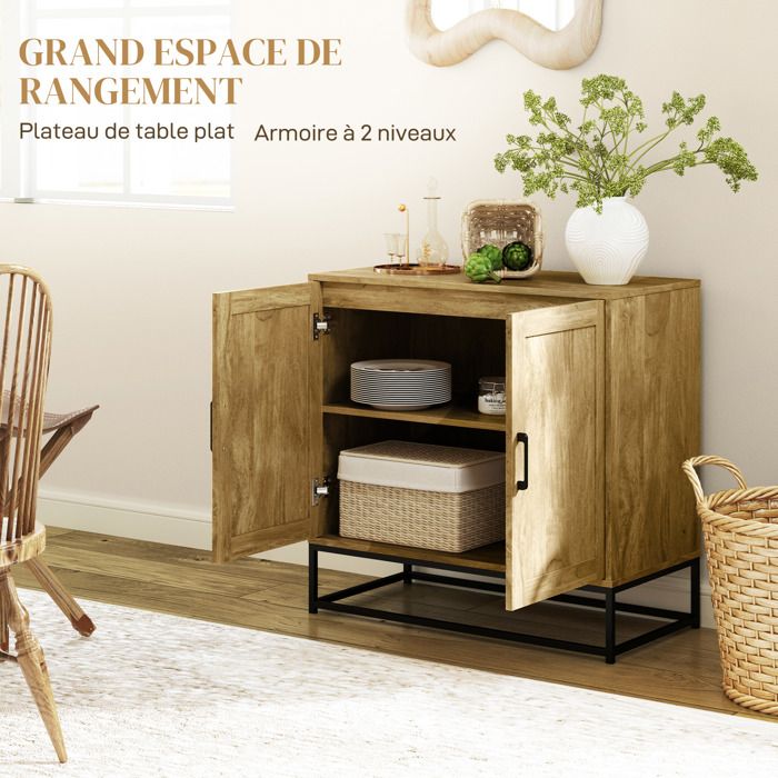 HOMCOM Buffet Style Ferme 150 Cm – Meuble Rangement 2 Portes Coulissantes & Étagères Réglables, Blanc Chêne