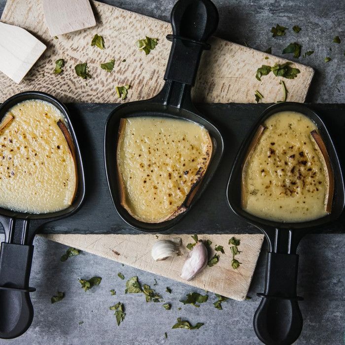 Lot de 8 coupelles à raclette et 8 pelles en bois pour Poêlon, spatule ...