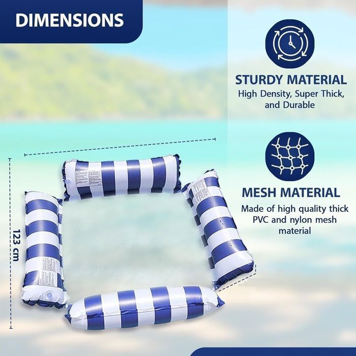 Chaise longue gonflable à quatre tubes, palmier flottant gonflable pour enfants, adultes et animaux de compagnie, bleu