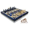Lovely Blue KINGDOM Chess & Drafts 35cm - 13.8in Jeu d'échecs en bois européen populaire! Produit original de Master Of Chess-0