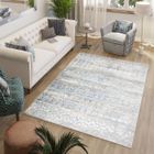 TAPISO Tapis Salon Poils Ras Valley Bleu Gris Miel Crème Floral Polyester Intérieur 300x400 cm