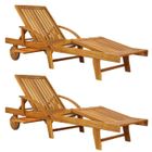 CASARIA® 2x Chaise longue Tami Sun en bois d'acacia transat avec roues pour extérieur jardin terrasse bain de soleil