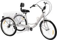 Vélo pliant tricycle adulte blanc 3 roues vélo 24 pouces 7 vitesses avec lumière avant, panier et dossier Tricycle pour le repos