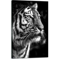 Tableau tigre décoration murale - Noir et blanc - 120x80cm - Impression haute résolution sur toile tendue sur un cadre en bois
