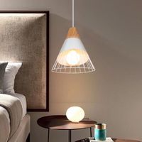 IDEGU Moderne Lampe Suspension Simple en Bois Métal Style Nordique Blanc pour Sanlon Chambre