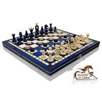 Lovely Blue KINGDOM Chess & Drafts 35cm - 13.8in Jeu d'échecs en bois européen populaire! Produit original de Master Of Chess