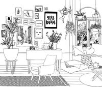 papier peint panoramique dessin d'un salon noir et blanc - 3,255 x 2,79 m - 159097