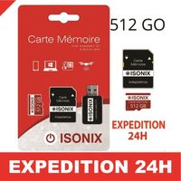 Carte Micro-SD 512 Go classe 10 au Formate SDXC/SDHC 4K smartphone tablette caméra sport + Lecture Carte ZISONIX 