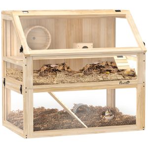 Cage hamster en bois - cage rongeur - PawHut - 3 niveaux avec fond amovible, cabane, balançoire - 80x50x76cm - finition bois