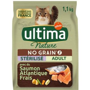 CROQUETTES LOT DE 5 - ULTIMA NATURE - Croquettes pour chat Adulte Stérilisé au Saumon Sans Céréales - sac de 1,1 kg
