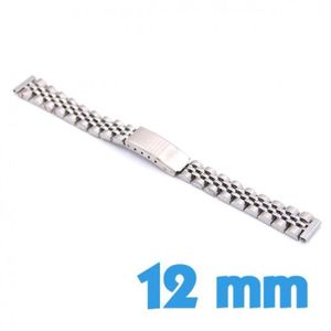 BRACELET MONTRE SIMILI CUIR BRILLANT ARGENTE  // BOUCLE ARGENTEE  12 mm REF.DK14