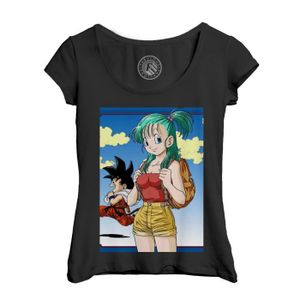 T-SHIRT T-shirt Femme Col Echancré Noir Dragon Ball Bulma Manga Anime Japan Sangoku Enfant