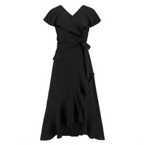 ROBE Robes de femmes Fluide ourlet à volants coupe cintrée mousseline de soie Lq606-Noir HBSTORE