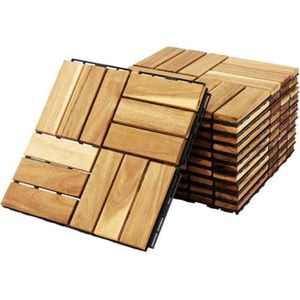 DALLAGE Lot de 10 dalles de terrasses 30x30cm en bois d'acacia. motif carré. clipsables