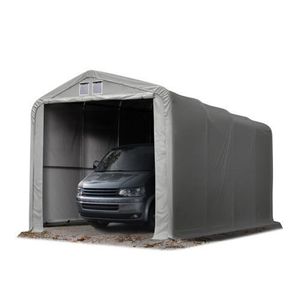 GARAGE 4x8 m, Tente garage de stockage, PVC 850, porte 3,5x3,5 m, gris, sans statique