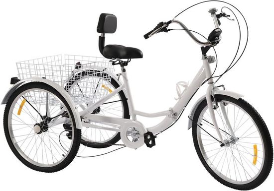 Tricycle Adulte 24 Pouces Pliable – 7 Vitesses, Panier, Freins Double, Stable, Pour Ville Et Plage