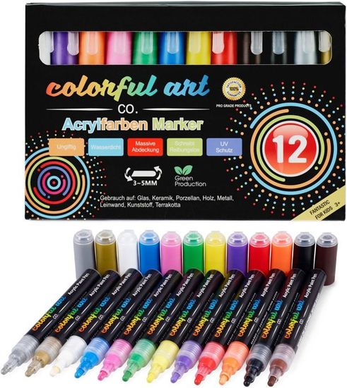 Stylos à Peinture Acrylique 12 Couleurs Pour Peinture à Roche, Verre, Bois, Porcelaine, Céramique, Tissu, Papier Et Plus