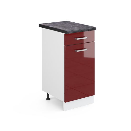Meuble Bas Universel Vicco R-Line 60cm - 3 Tiroirs, Rouge Bordeaux/blanc, Pieds Réglables