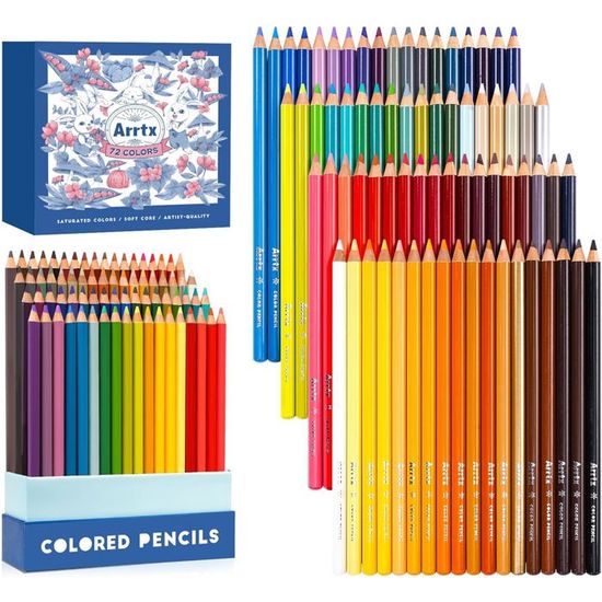 CreativePeak Crayons de couleur professionnels – 72 couleurs vives carte de test de couleur étui de voyage zippé – Fournitures artistiques de qualité avec noyaux de cire souple