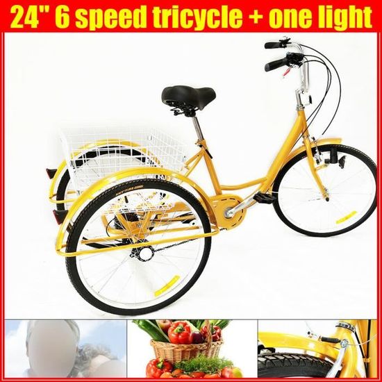 6 vitesses 24 "3 roues vélo adulte tricycle trike tricycle vélo de croisière avec lumière