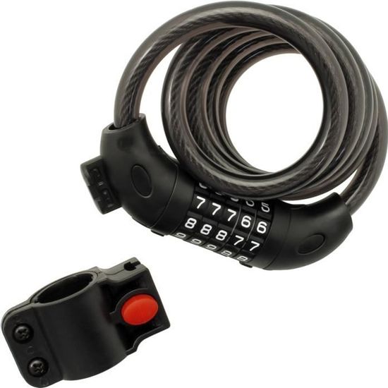 Câble Antivol Vélo à Code 5 Chiffres – Fil Acier Tissé, ABS, Auto-enroulant – Pour Vélo, Scooter, Moto