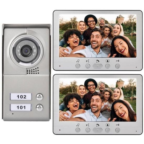 Drfeify visiophone 7 pouces appartement 2 unités filaire porte vidéo système d'interphone d'entrée visuelle 110-240 V (prise UE)