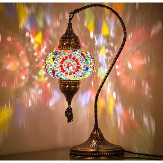 Lampe De Table Turque En Mosaïque De Verre - Fait Main - Vintage - Multicolore