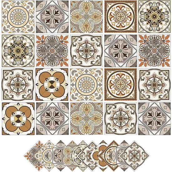 36 Autocollants Carrelage 10x10cm | Motif Mandala Vert/Jaune | PVC Imperméable | Pour Cuisine, Salle De Bain | Décoration Murale
