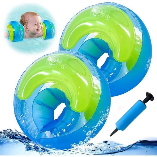 Flintronic Brassards Gonflables Enfant 3 Airbags – Paire Avec Pompe, Ajustage 18-38 Kg, Intérieur 8 Cm, PVC 0,35 Mm, Pour Piscine Plage (3-14 Ans)