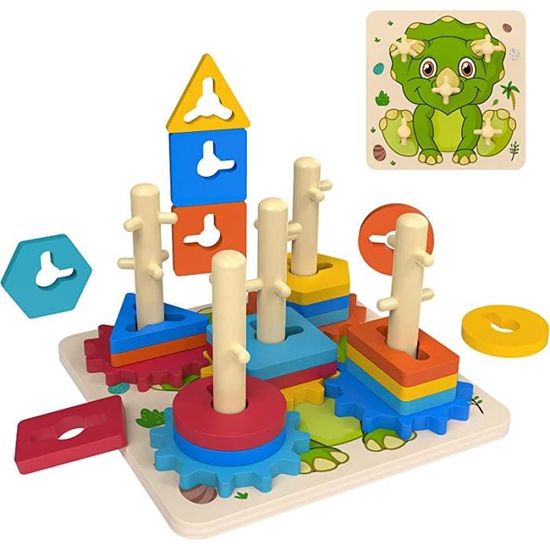Jouet En Bois Montessori 3 En 1 à Empiler Et Tri - Éducatif Pour Enfants 1 2 3 Ans
