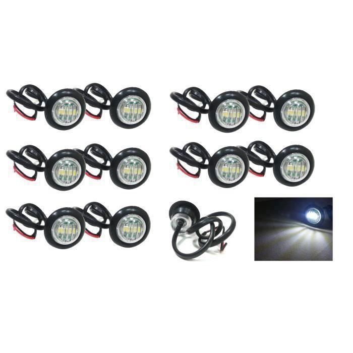 10x 24V 3 Led Blanc Mini Feux De Position Avant Rond Indicateur Pour Camion Camper Bus Van